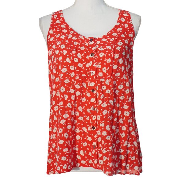 Maeve for Anthro Ardmore Swing Red & White Floral Button-Front Tank - Picture 2 of 10